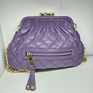 Marc Jacobs Stam Purple Quilted Leather Frame-Top Shoulder Bag with Gold Chain